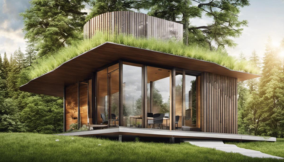 Illustration eines Hauses mit grünen Energiesymbolen, um die Idee von Net Zero zu visualisieren