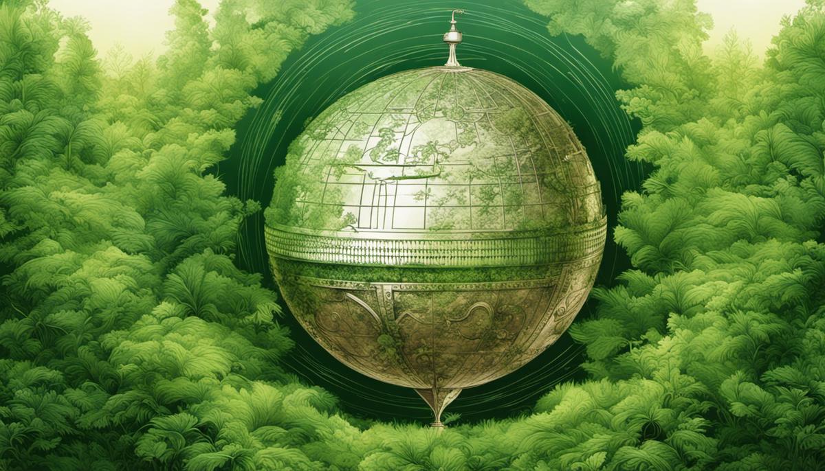 Illustration einer globusartigen Kohlenstoff-Fußabdruck-Grafik mit grünen Elementen.